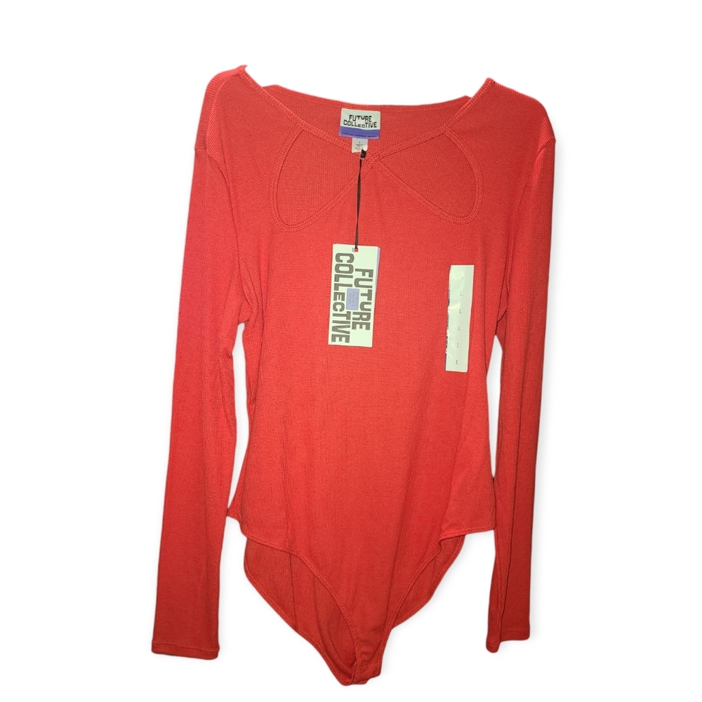 Ribbed Cut Out Neck Bodysuit